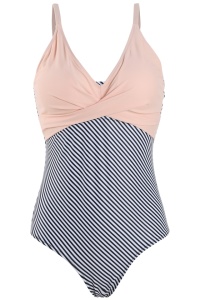Costum de baie dama, o piesa, clasic cu croi chic, model dungi roz - Img 4