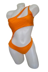 Costum de baie dama, o piesa, portocaliu, slip tanga si sutien cu prindere pe un umar®