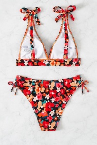 Costum de baie, set 2 piese, model vesel, imprimeu floral, sutien cupe triunghiulare si chilot decupaj clasic, tematica super summer vibe multicolor - Img 2