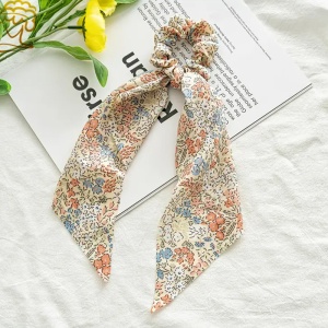 Elastic de par, accesorizat cu funda ponytail, model fantezie cu flori, imprimeu floral, multicolor - Img 2
