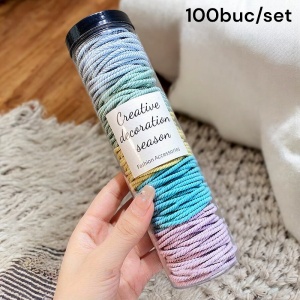 Elastic de par, set 100 bucati, model minimalist creativ, tematica lovely hairstyle, albastru mixt - Img 2