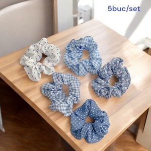 Elastic de par, set 5 bucati, model versatil, combinatii cute, imprimeu haios, tematica fashion lady, albastru deschis - Img 2