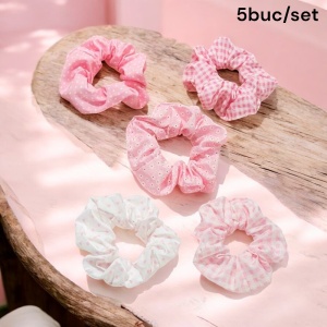Elastic de par, set 5 bucati, model versatil, combinatii cute, imprimeu haios, tematica fashion lady, roz - Img 2