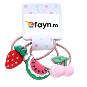 Elastic par pentru copii, set 3 bucati, model jucaus, cu accesorii fructe delicioase, verde
