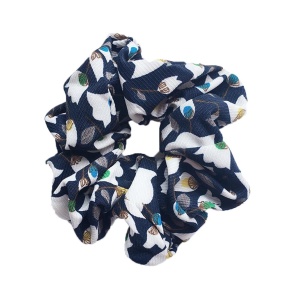Elastic pentru par, model floral, negru cu imprimeu