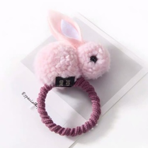 Elastic pentru par, model iepuras handmade, roz - Img 2