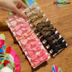 Elastic pentru par, set 20 bucati, model cu fundita, versatil si delicat, tematica fashion style, maro si roz mixt - Img 2