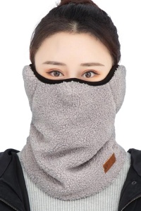 Fular dama, tip guler inalt cu masca si protectie pentru urechi, calduros si moale, tematica winter sport life, marime universala, gri