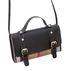 Geanta dama fashion, cu carouri, un compartiment, piele ecologica, neagra
