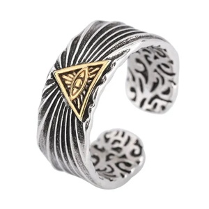 Inel reglabil, model abstract, tematica iluminati, marime universala, unisex, argintiu,