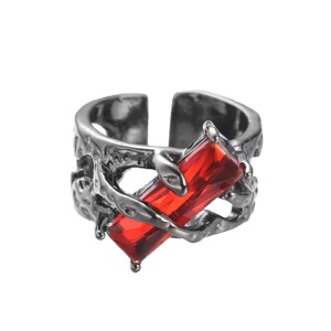 Inel retro, model cu cristal, tematica melted steel, marime universala, reglabil, unisex, argintiu