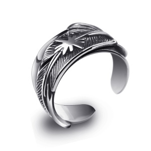 Inel unisex, model deosebit cu pene delicate, tematica freedom wings, reglabil, argintiu,