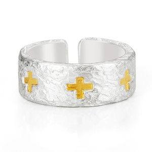 Inel unisex, model special cu cruciulite multiple, tematica holy cross, reglabil, argintiu, - Img 3