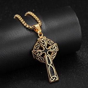 Lant celtic, cu pandantiv cruce, unisex, auriu, - Img 4