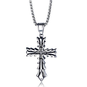 Lant cu pandantiv cruce, M3, unisex, argintiu inchis,