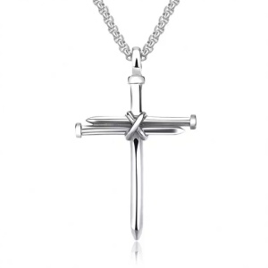 Lant cu pandantiv cruce, model cross, argintiu, unisex