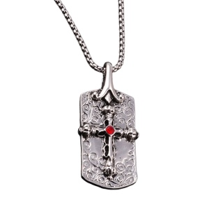 Lant cu pandantiv cruce, model secret society, tematica religioasa, unisex, argintiu,