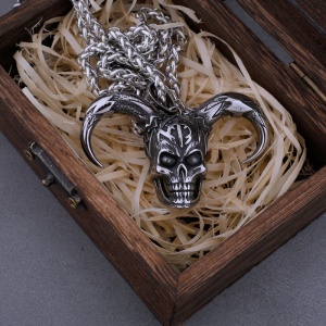 Lant cu pandantiv demon skull, unisex, argintiu, - Img 4