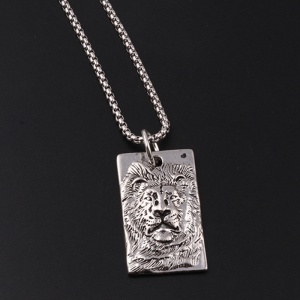 Lant cu pandantiv leu, dreptunghiular, model lion king, tematica regele junglei, unisex, argintiu, - Img 4