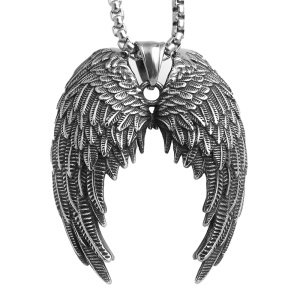 Lant cu pandantiv, model aripi fallen angel, unisex, argintiu inchis,