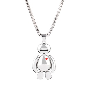 Lant cu pandantiv, model little man big heart cu maini si picioare flexibile, tematica I hug you, unisex, argintiu,