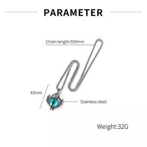 Lant cu pandantiv ochi de dragon, unisex, cristal albastru, - Img 4