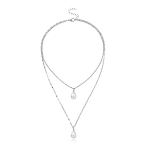Lant dama, model dublat cu pandantiv margele, delicat, tematica I love pearls, argintiu
