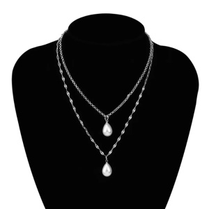 Lant dama, model dublat cu pandantiv margele, delicat, tematica I love pearls, argintiu - Img 3
