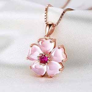 Lant dama, pandantiv cu floricica, model delicat, tematica flowers world, rose gold - Img 4