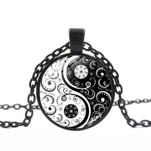 Lant dama, pandantiv rotund tai chi, model ying si yang, reglabil, negru