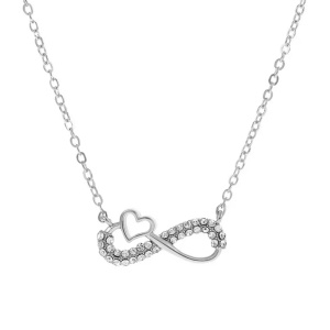 Lant dama, pandantiv semnul infinitului cu inimioara, model infinity love, reglabil, argintiu