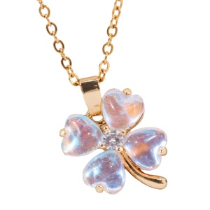 Lant dama, pandantiv trifoi cu patru foi, model norocos cu cristal, tematica fashion spring, reglabil, multicolor
