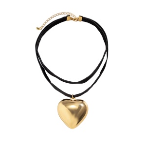 Lant dama tip colier choker, pandantiv inima supradimensionata, model elegant, tematica big heart, reglabil, auriu