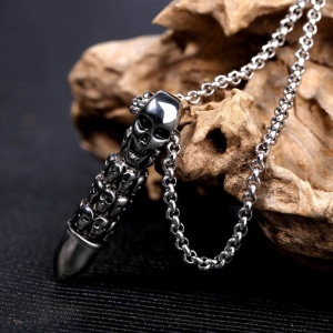 Lant deadly bullet, pandantiv glont tip totem cu schelete, model, unisex, argintiu, - Img 2