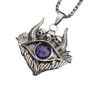 Lant demon world, cu pandantiv evil eye cu detalii capete de schelet, unisex, mov,