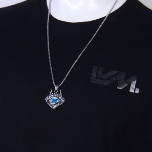 Lant demon world, cu pandantiv evil eye cu detalii capete de schelet, unisex, albastru, - Img 3
