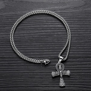 Lant model Anhk, cu pandantiv cruce egipteana, unisex, argintiu, - Img 3