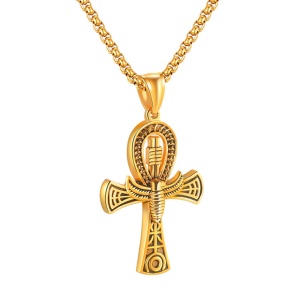 Lant model Anhk, cu pandantiv cruce egipteana, unisex, auriu,