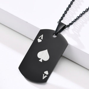 Lant, model carti de joc poker, pandantiv carte de joc castigatoare “As”, unisex, negru, - Img 4