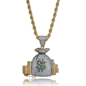 Lant, model dollar bag, pandantiv saculet cu bani, unisex, auriu, - Img 4