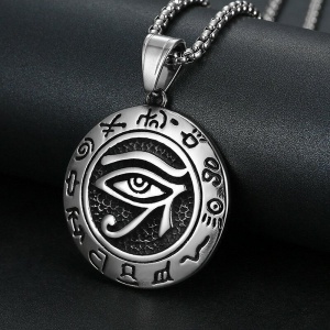Lant model egiptean, cu pandantiv ochiul lui Horus, unisex, argintiu, - Img 4