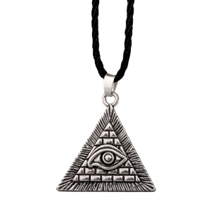 Lant, model evil eye illuminati, pandantiv ochi egiptean, cu snur, reglabil, unisex, argintiu