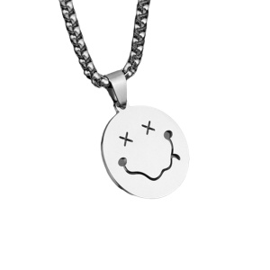 Lant, model funny tineresc, pandantiv clown vesel, unisex, argintiu inchis