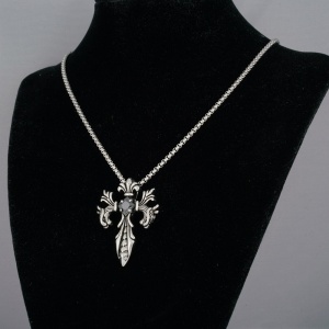Lant model gotic, pandantiv cruce cu cristal, unisex, negru, - Img 3