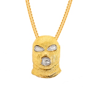 Lant, model hip hop, pandantiv masca thug life, unisex, auriu,