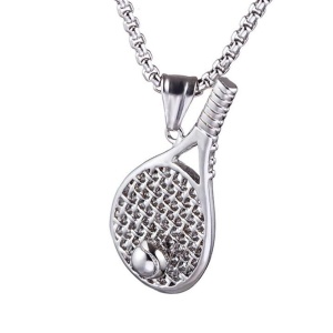 Lant model I love sport, pandantiv racheta de tenis si minge, unisex, argintiu