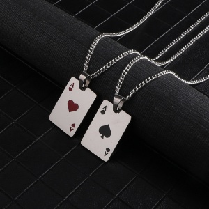 Lant, model poker lucky, pandantiv carte de joc, unisex, rosu - Img 4