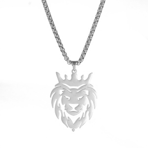 Lant, model regele junglei, pandantiv cap de leu, unisex, argintiu,