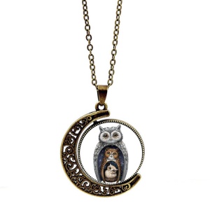 Lant, model retro, pandantiv familie bufnite norocoase, unisex, vintage