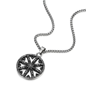 Lant old school, cu pandantiv talisman budist, unisex, argintiu, - Img 3
